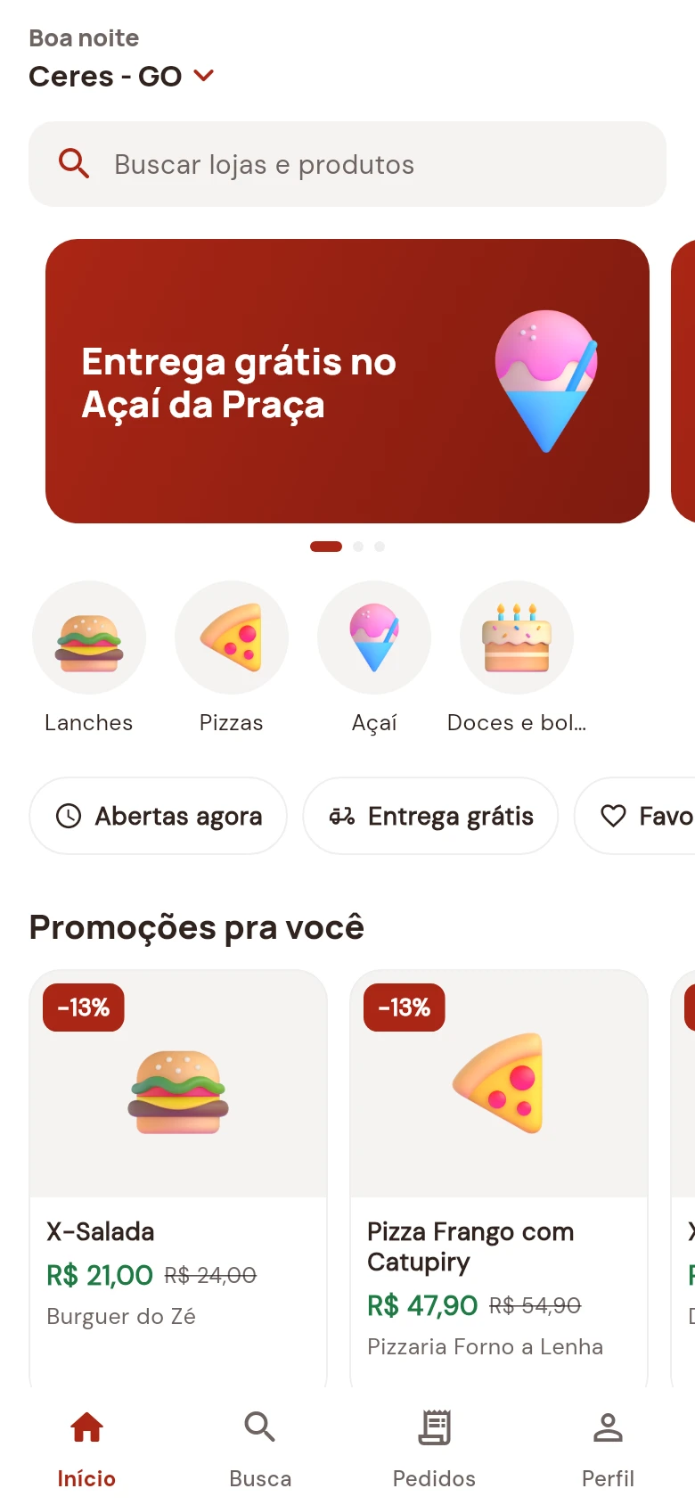 Tela real do aplicativo Eaí Chef para clientes, no modo de demonstração