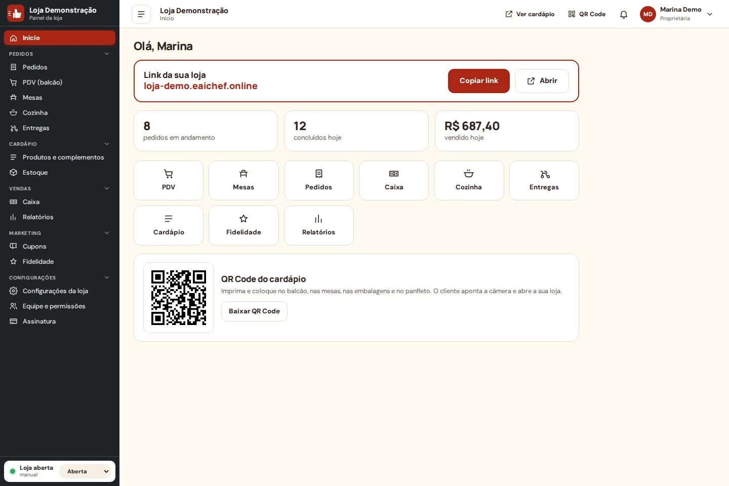 Painel web real com dados de demonstração